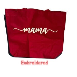 Embroidered  Mama script Zipper Bag Black, blue, pink or purple New. Pick 1
